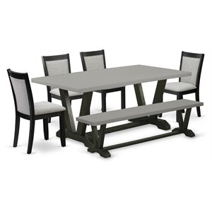 East West Furniture V-Style 6-Piece Wood Dining Set in Shitake Gray/Cement/Black