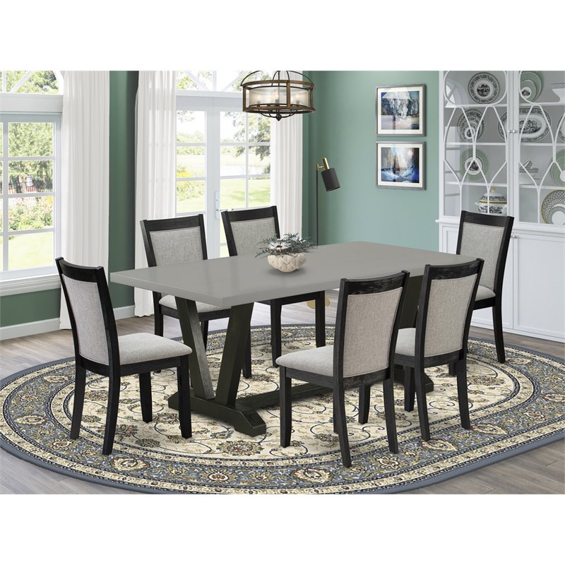 East West Furniture V-Style 7-Piece Wood Dining Set in Shitake Gray/Cement/Black