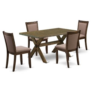 East West Furniture X-Style 5 Pieces Wood Dining Set in Jacobean/Coffee