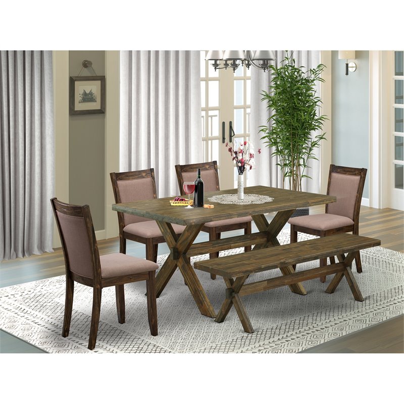 East West Furniture X-Style 6 Pieces Wood Dining Set in Jacobean/Coffee