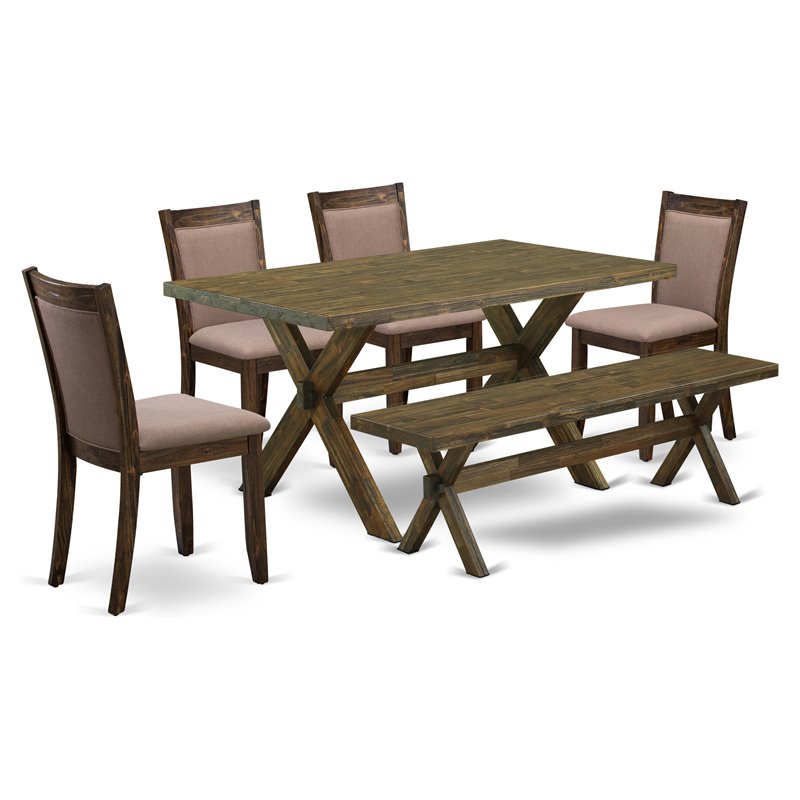 East West Furniture X-Style 6 Pieces Wood Dining Set in Jacobean/Coffee