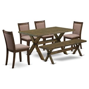 East West Furniture X-Style 6 Pieces Wood Dining Set in Jacobean/Coffee