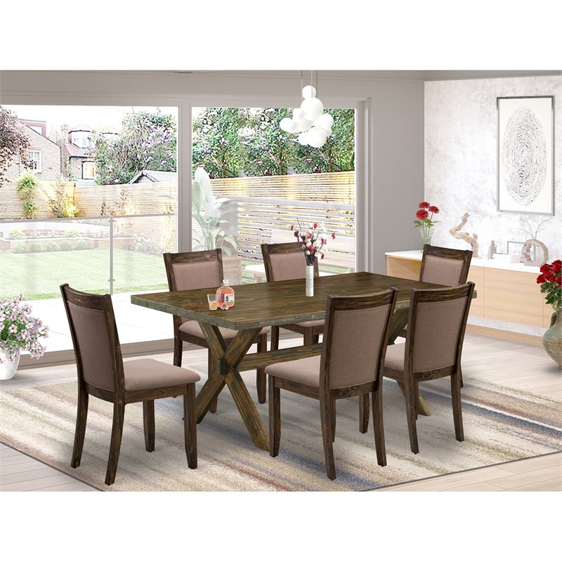 East West Furniture X-Style 7 Pieces Wood Dining Set in Jacobean/Coffee