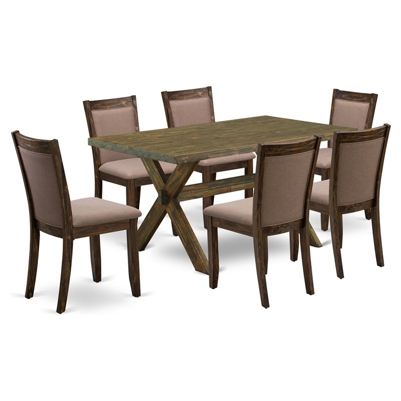 East West Furniture X-Style 7 Pieces Wood Dining Set in Jacobean/Coffee