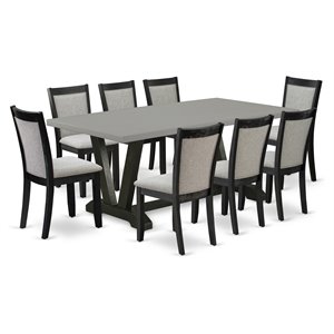 East West Furniture V-Style 9-Piece Wood Dining Set in Shitake Gray/Cement/Black