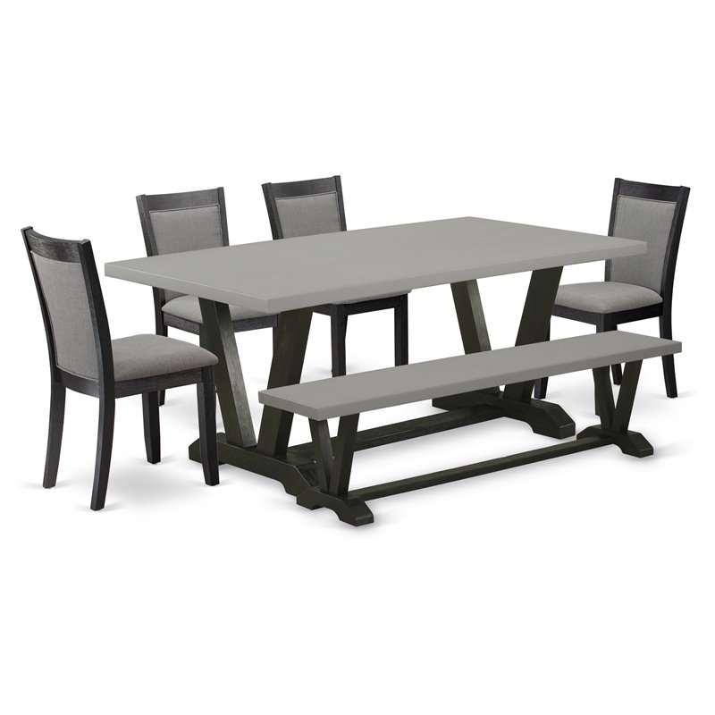 East West Furniture V-Style 6-Piece Wood Dining Set in Dark Gray/Cement/Black