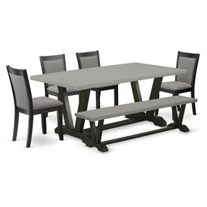 East West Furniture V-Style 6-Piece Wood Dining Set in Dark Gray/Cement/Black
