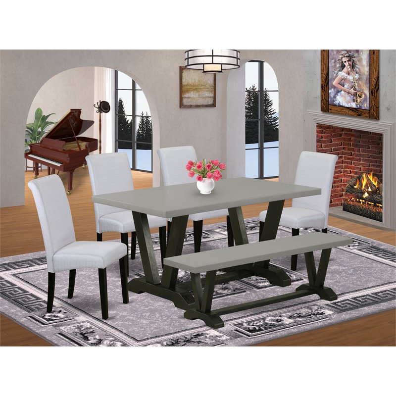 East West Furniture V-Style 6-Piece Wooden Dining Set in Gray/Cement/Black