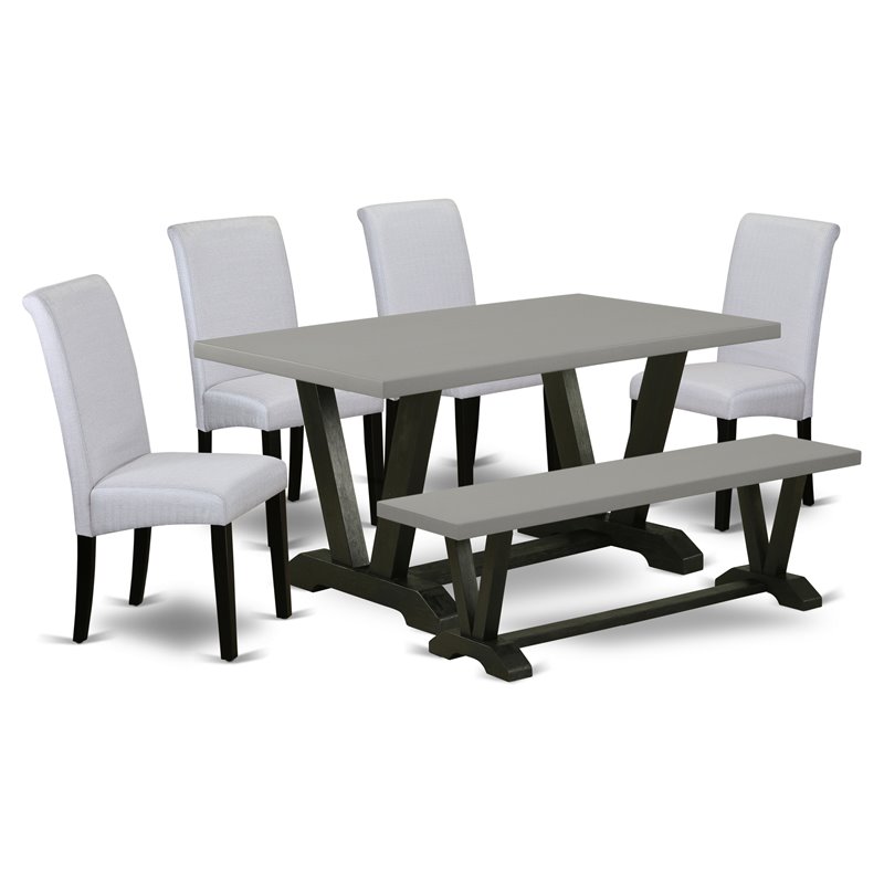 East West Furniture V-Style 6-Piece Wooden Dining Set in Gray/Cement/Black