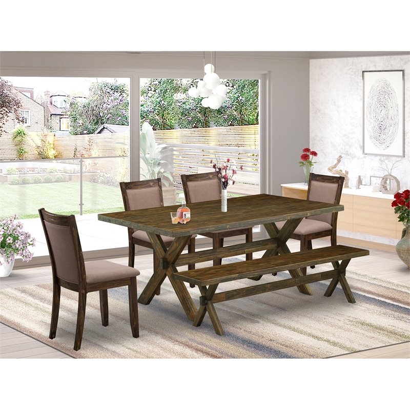 East West Furniture X-Style 6-Piece Wood Dining Set in Coffee/Jacobean