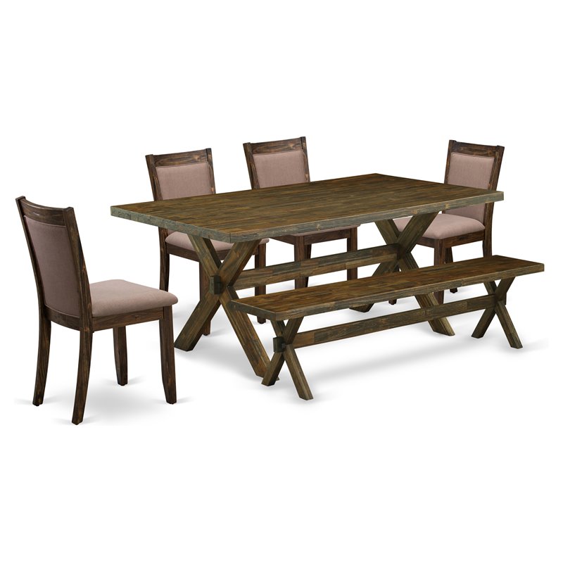 East West Furniture X-Style 6-Piece Wood Dining Set in Coffee/Jacobean