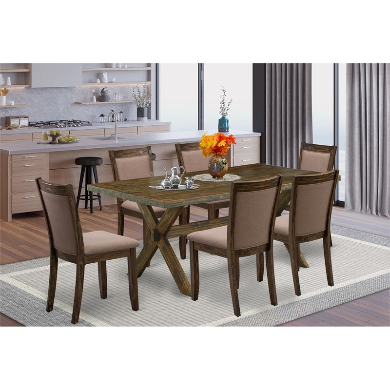 East West Furniture X-Style 7-Piece Wood Dining Set in Coffee/Jacobean