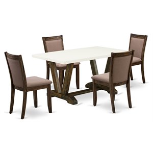 East West Furniture V-Style 5-Piece Wood Dining Set in Coffee/Jacobean/White
