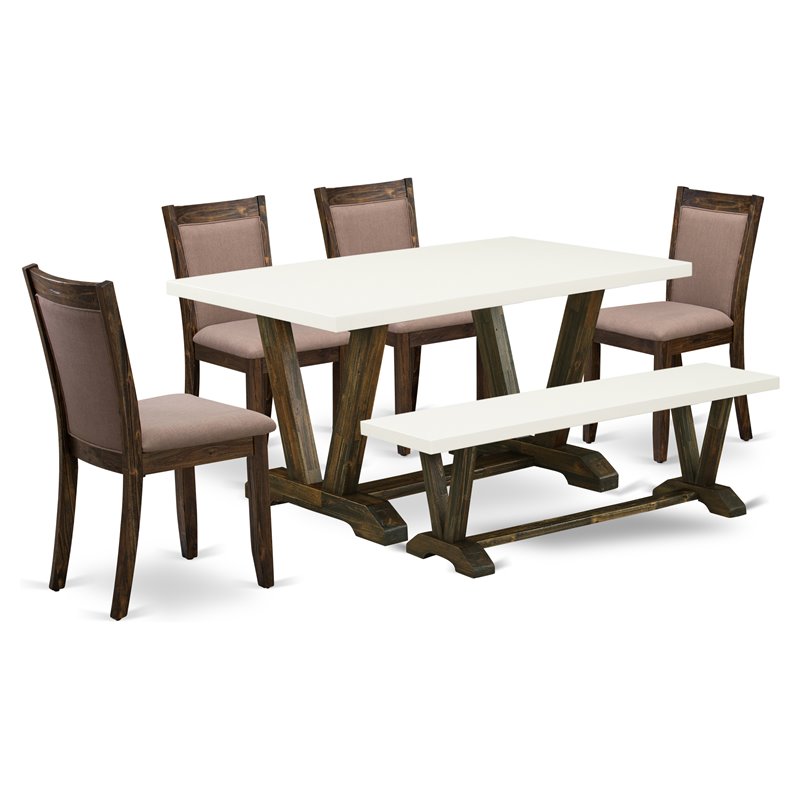 East West Furniture V-Style 6-Piece Wood Dining Set in Coffee/Jacobean/White