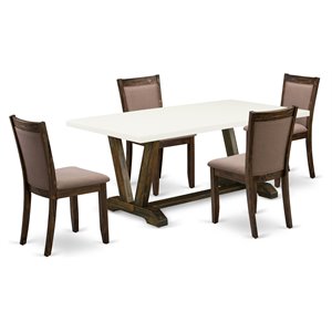 East West Furniture V-Style 5-Piece Wood Dining Set in White/Jacobean/Coffee