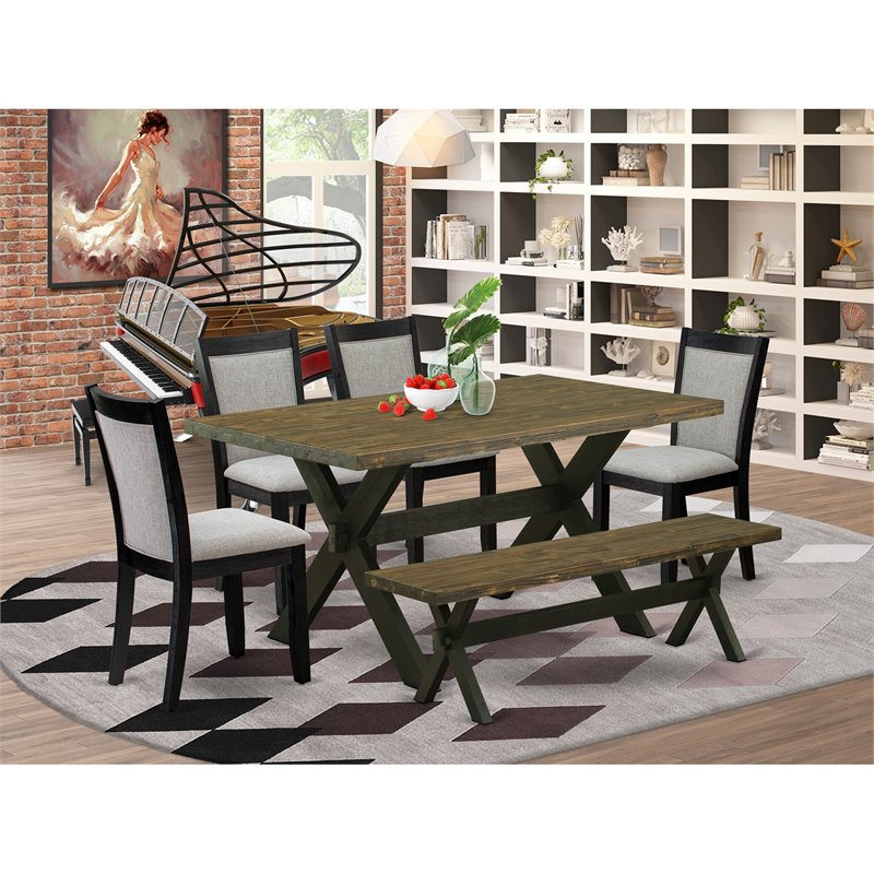 East West Furniture X-Style 6-Piece Wooden Dining Set in Black/Jacobean/Gray