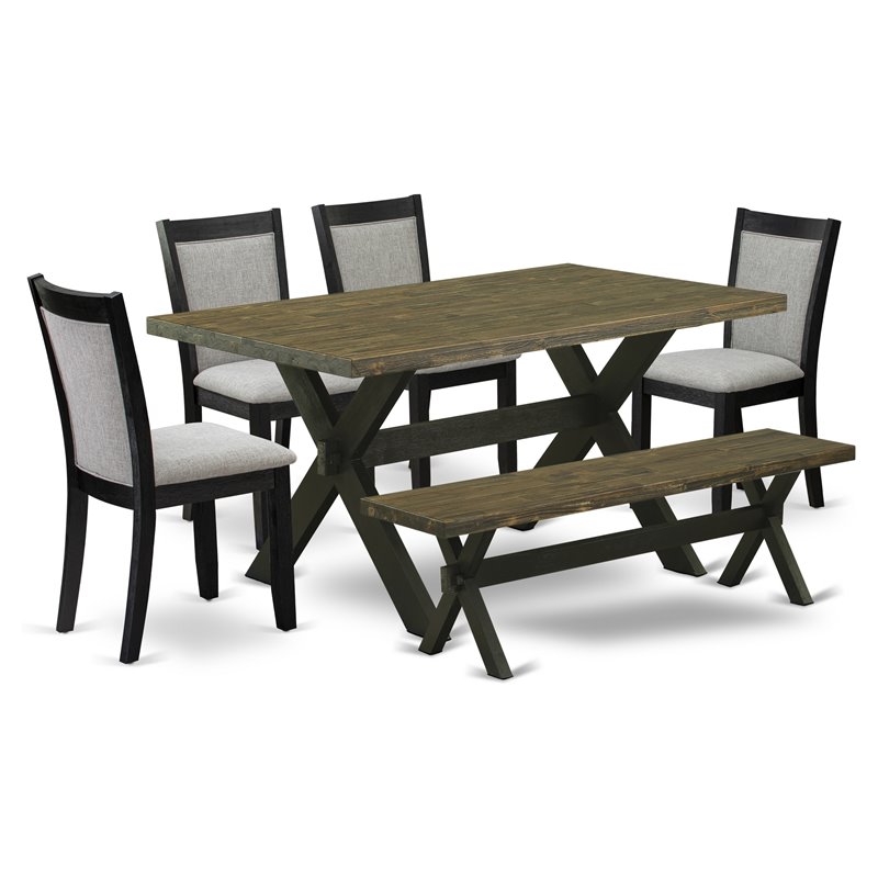 East West Furniture X-Style 6-Piece Wooden Dining Set in Black/Jacobean/Gray