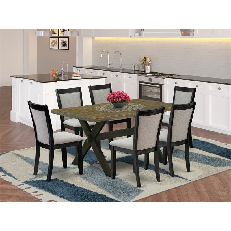 East West Furniture X-Style 7-Piece Wooden Dining Set in Black/Jacobean/Gray