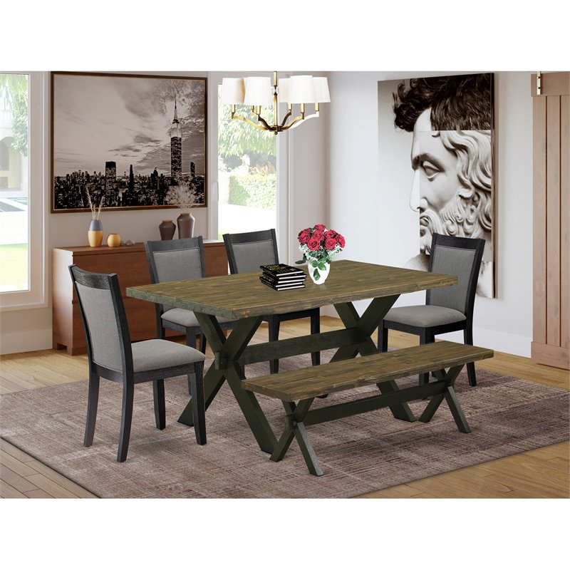 East West Furniture X-Style 6-Piece Wood Dining Set in Black/Jacobean/Dark Gray