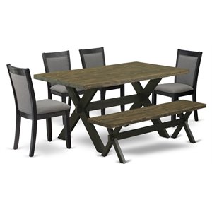 East West Furniture X-Style 6-Piece Wood Dining Set in Black/Jacobean/Dark Gray