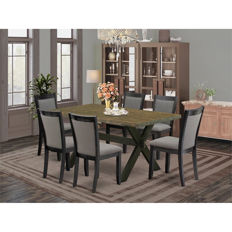 East West Furniture X-Style 7-Piece Wood Dining Set in Black/Jacobean/Dark Gray