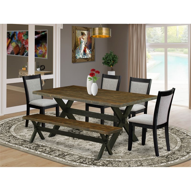 East West Furniture X-Style 6-Piece Wood Dining Set in Black/Jacobean/Gray