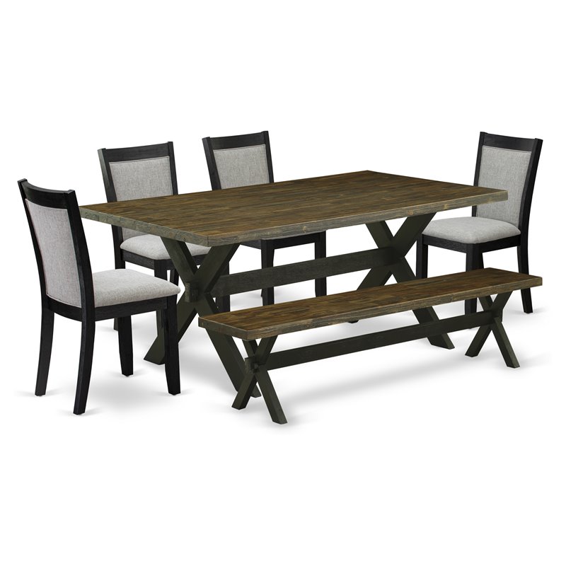 East West Furniture X-Style 6-Piece Wood Dining Set in Black/Jacobean/Gray