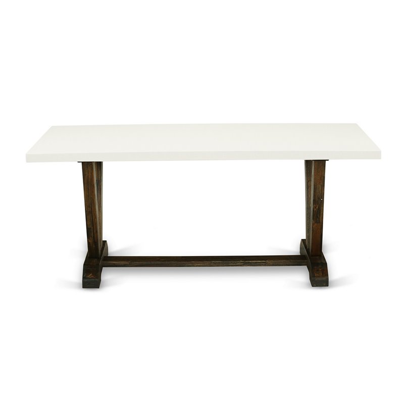 East West Furniture V-Style 6-Piece Wood Dining Set in White/Jacobean/Coffee