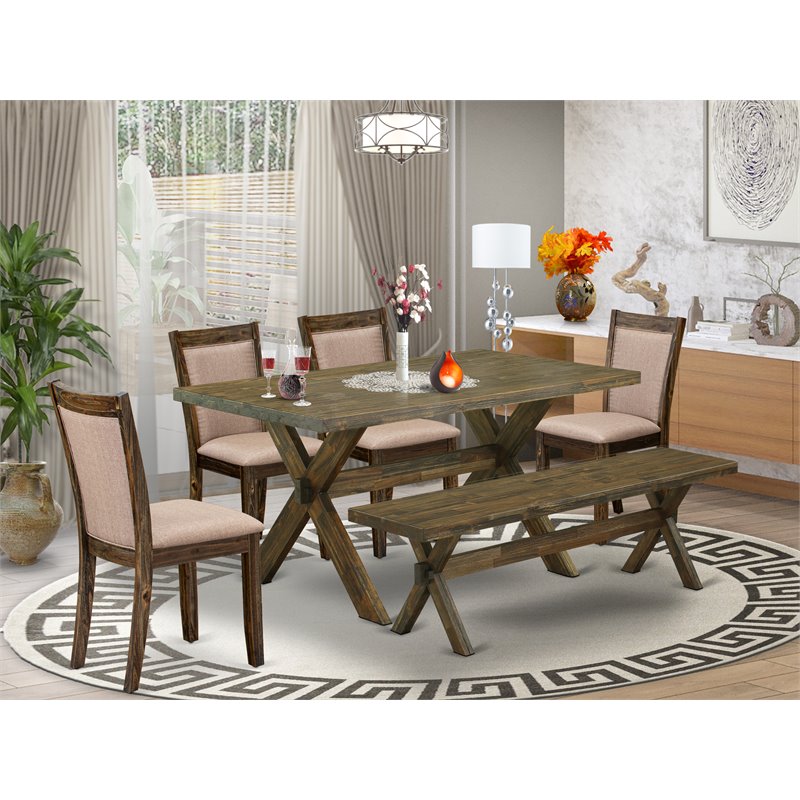 East West Furniture V-Style 6-Piece Wood Dining Set in Jacobean/Dark Khaki Gray