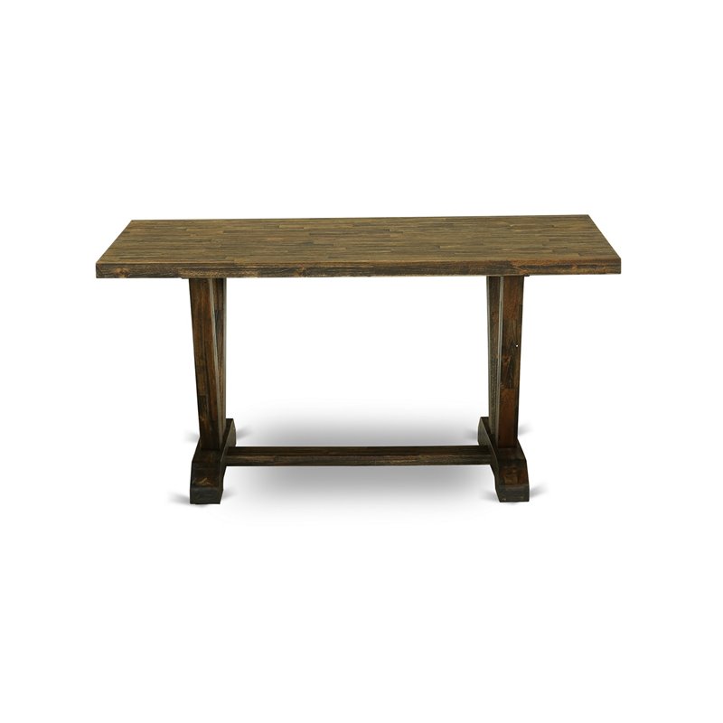 East West Furniture V-Style 7-Piece Wood Dining Set in Jacobean/Dark Khaki Gray