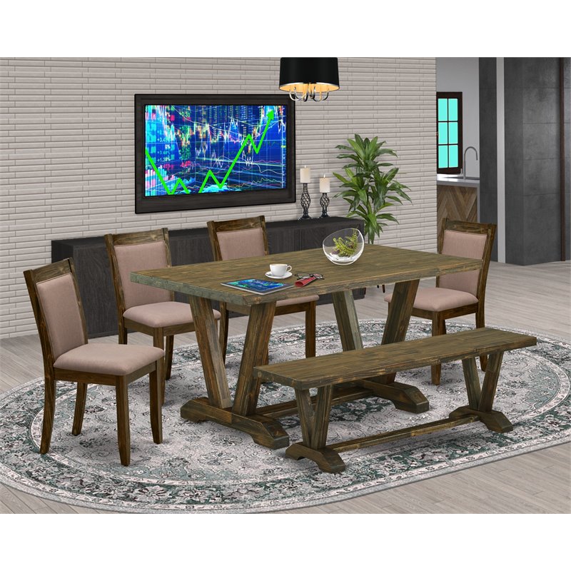 East West Furniture V-Style 6-Piece Wood Dining Set in Jacobean/Coffee