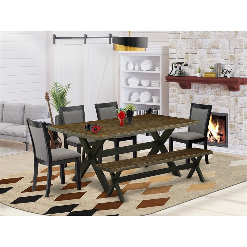 East West Furniture X-Style 6 Pieces Wood Dining Set in Black/Jacobean/Dark Gray
