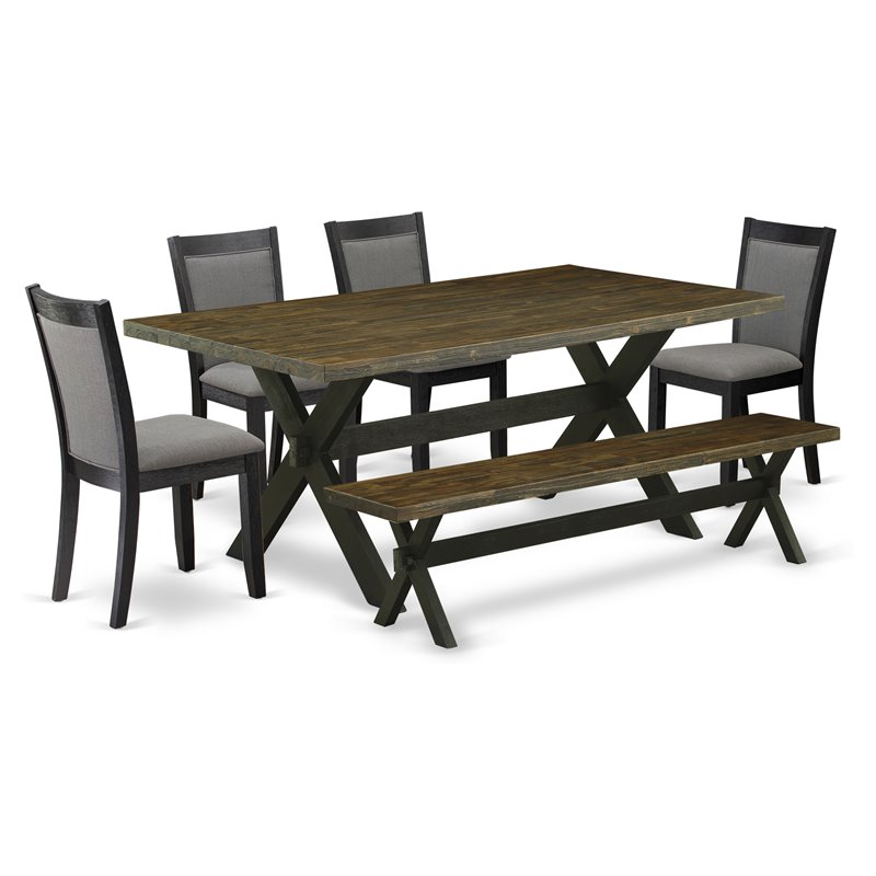 East West Furniture X-Style 6 Pieces Wood Dining Set in Black/Jacobean/Dark Gray