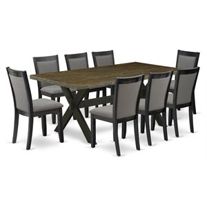 East West Furniture X-Style 9 Pieces Wood Dining Set in Black/Jacobean/Dark Gray