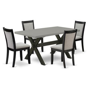 East West Furniture X-Style 5-Piece Wood Dining Set in Cement/Shitake Gray/Black