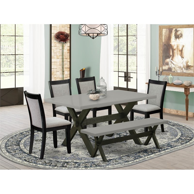 East West Furniture X-Style 6-Piece Wood Dining Set in Cement/Shitake Gray/Black