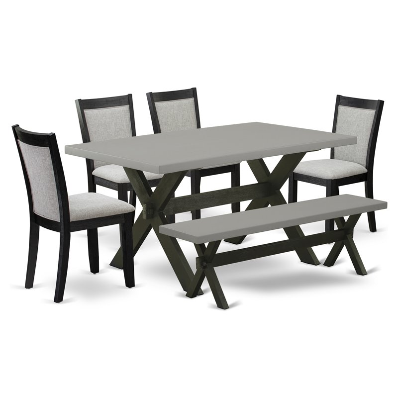 East West Furniture X-Style 6-Piece Wood Dining Set in Cement/Shitake Gray/Black