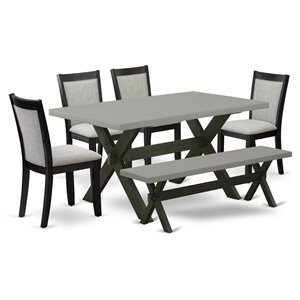 East West Furniture X-Style 6-Piece Wood Dining Set in Cement/Shitake Gray/Black