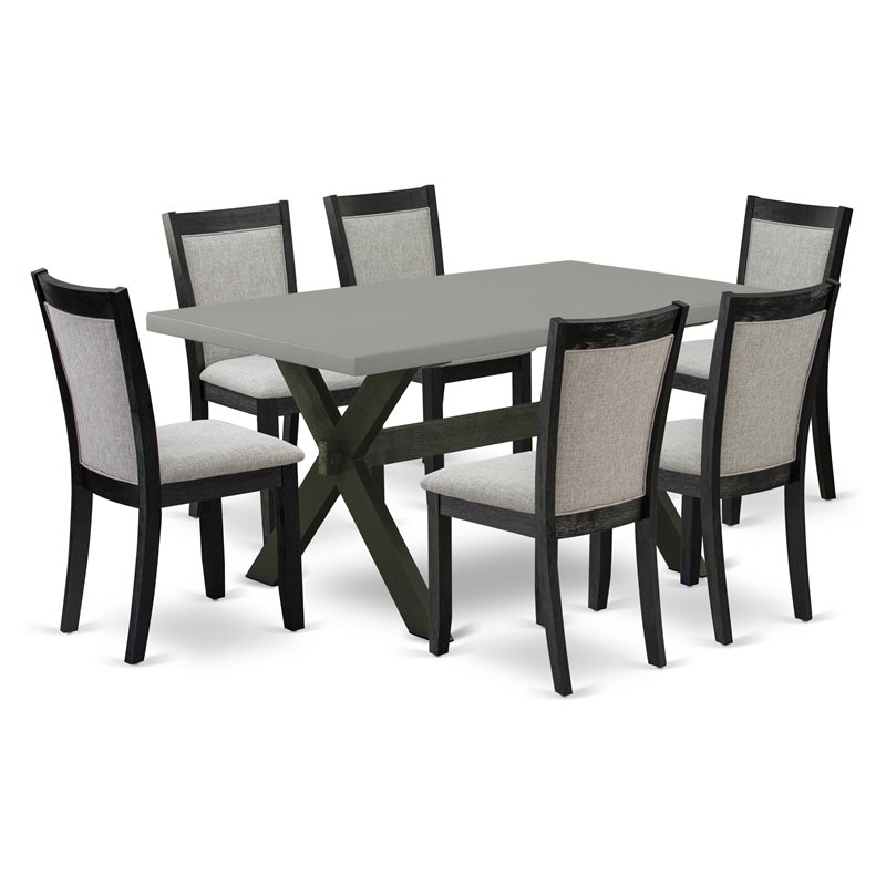 East West Furniture X-Style 7-Piece Wood Dining Set in Cement/Shitake Gray/Black
