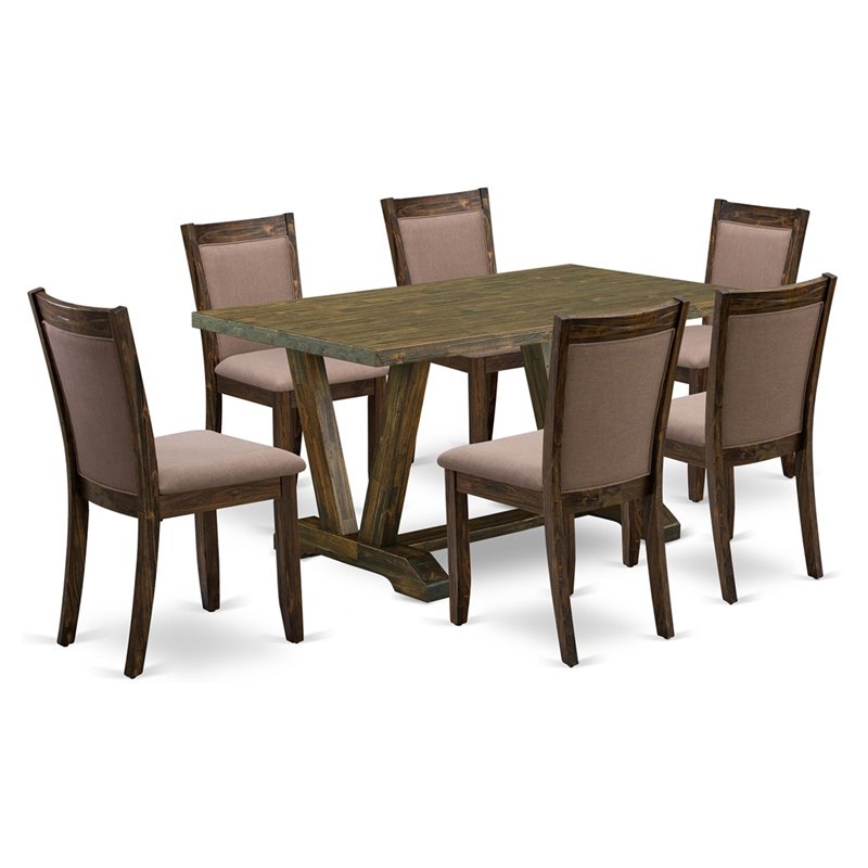 East West Furniture V-Style 7-Piece Wood Dining Set in Jacobean/Coffee