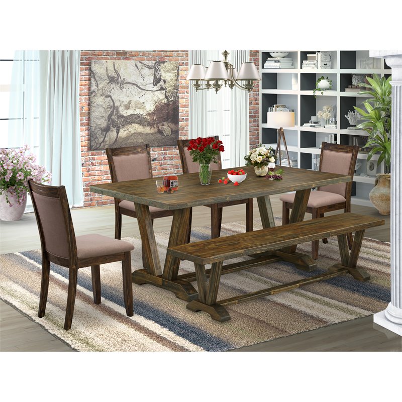 East West Furniture V-Style 6-Piece Wood Dining Set in Coffee/Jacobean