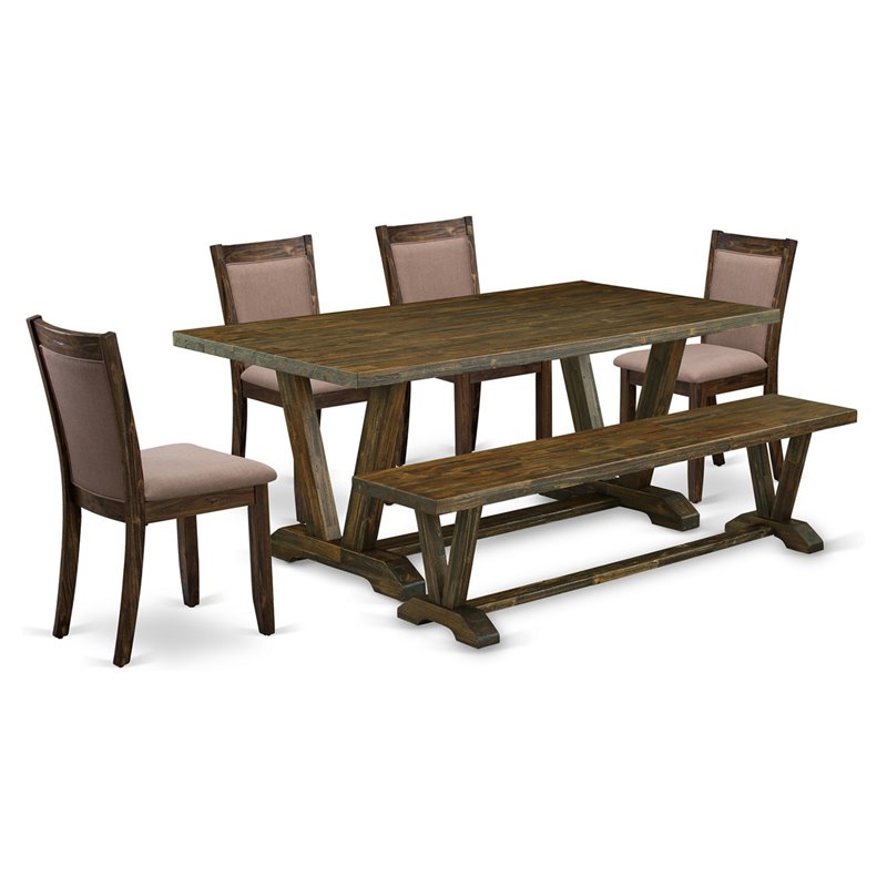 East West Furniture V-Style 6-Piece Wood Dining Set in Coffee/Jacobean