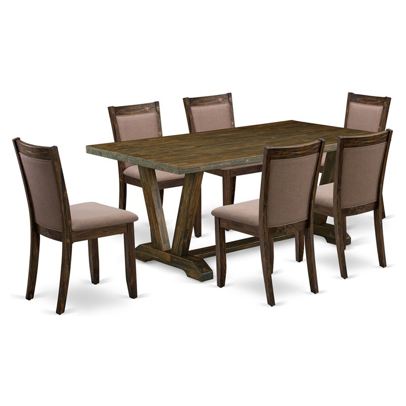 East West Furniture V-Style 7-Piece Wood Dining Set in Coffee/Jacobean
