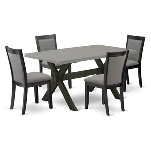 East West Furniture X-Style 5-Piece Wood Dining Set in Cement/Black/Dark Gray