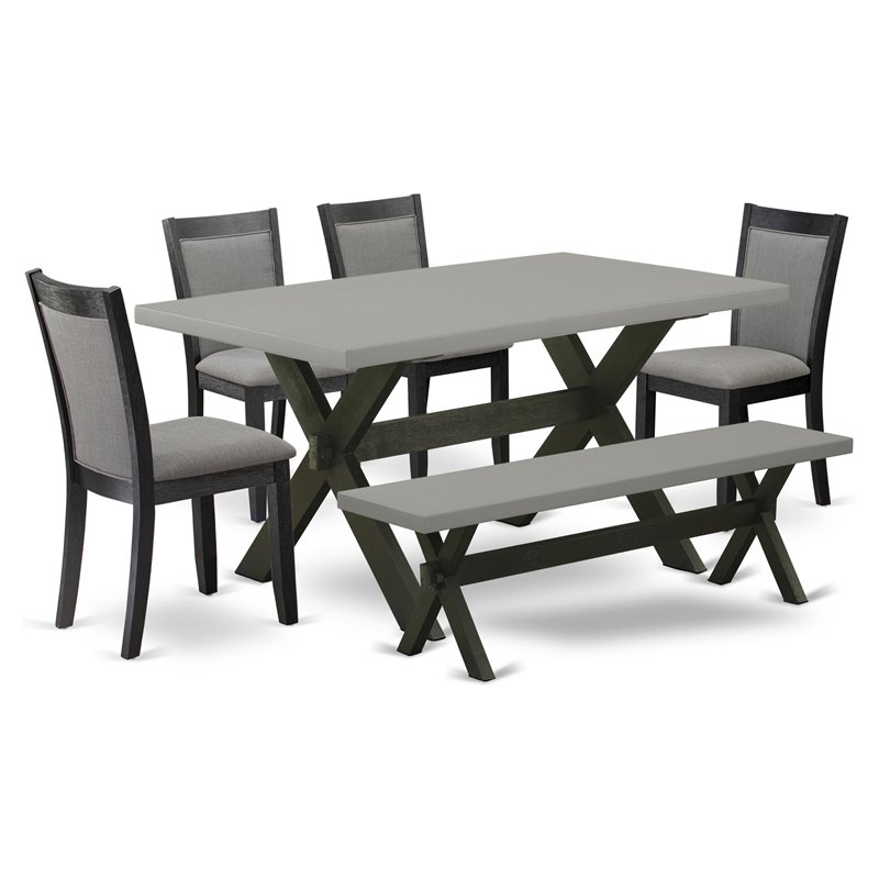 East West Furniture X-Style 6-Piece Wood Dining Set in Cement/Black/Dark Gray