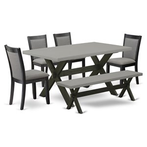 East West Furniture X-Style 6-Piece Wood Dining Set in Cement/Black/Dark Gray