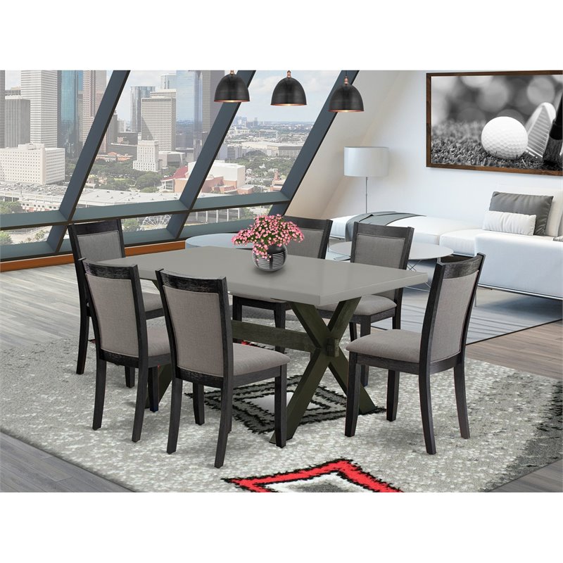 East West Furniture X-Style 7-Piece Wood Dining Set in Cement/Black/Dark Gray