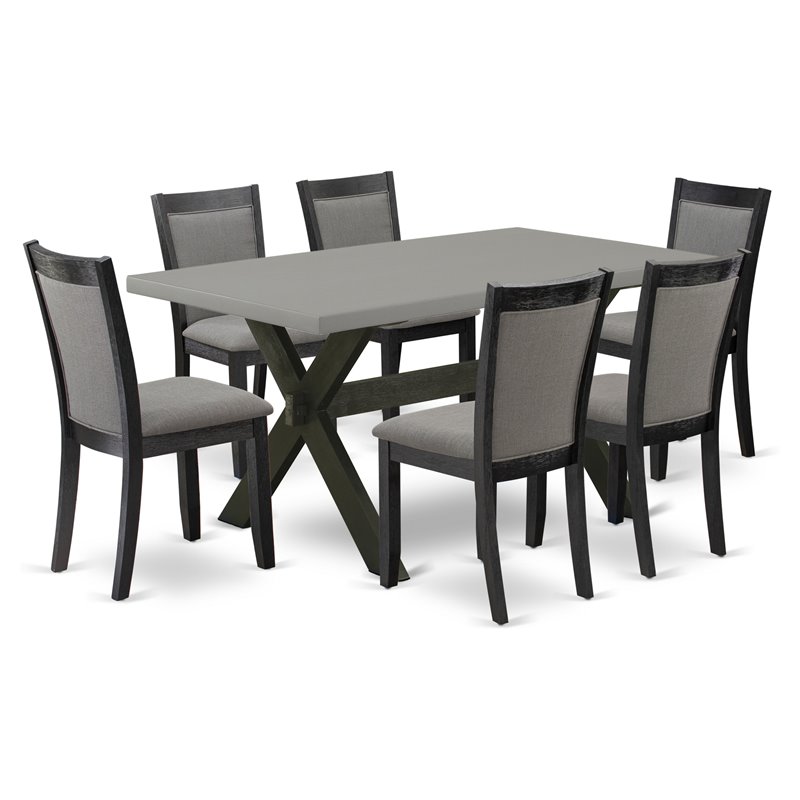 East West Furniture X-Style 7-Piece Wood Dining Set in Cement/Black/Dark Gray