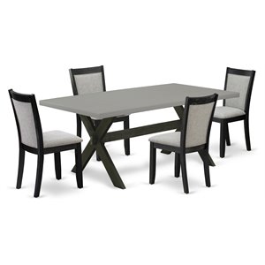 East West Furniture X-Style 5-Piece Wood Dining Set in Black/Cement/Shitake Gray