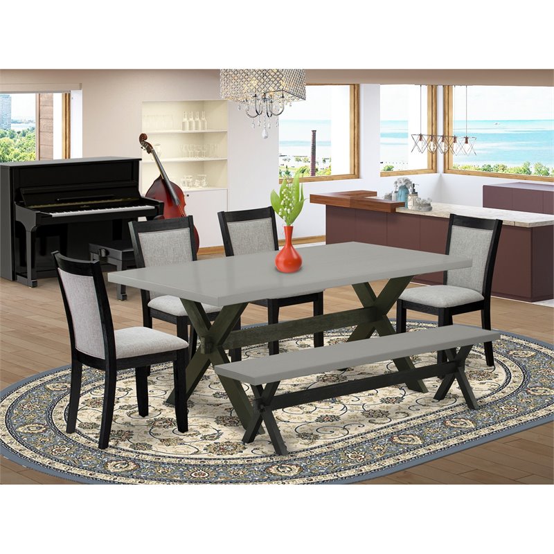 East West Furniture X-Style 6-Piece Wood Dining Set in Black/Cement/Shitake Gray